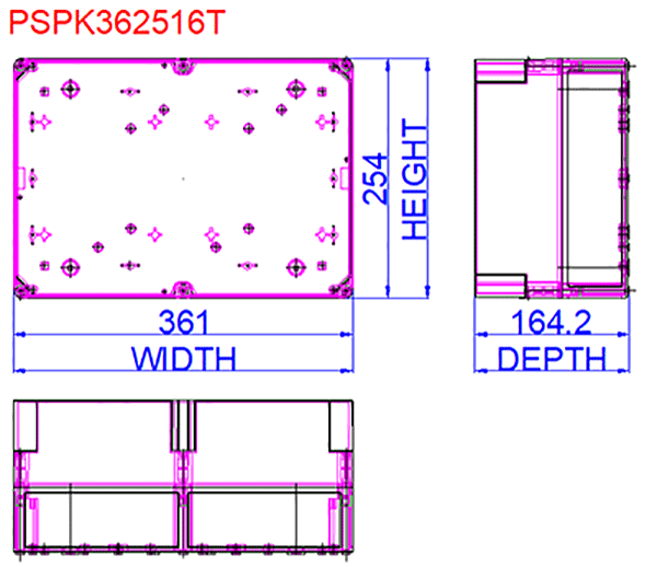 PSPK Dimensional orientation PSPK362516T CAD DWG